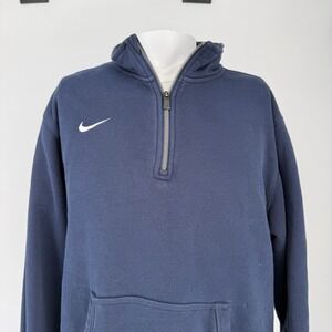 Nike Mens Quarter Zip Fleece Pullover Hoodie Navy Blue Swoosh Large 1/4 Zip L